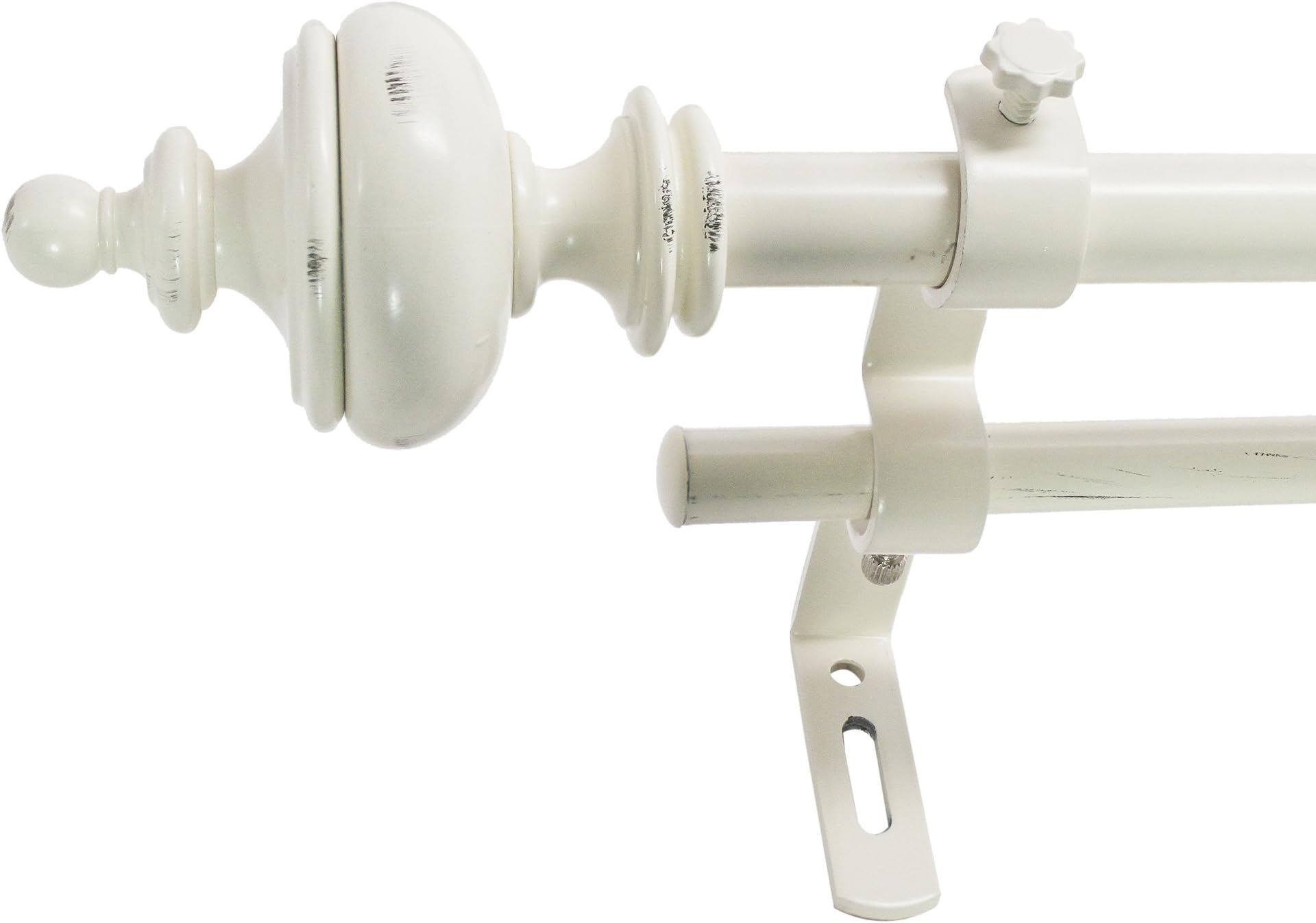 Decopolitan Urn 5/8" Double Curtain Rod Set, 26 inches to 48 inches, Distressed White