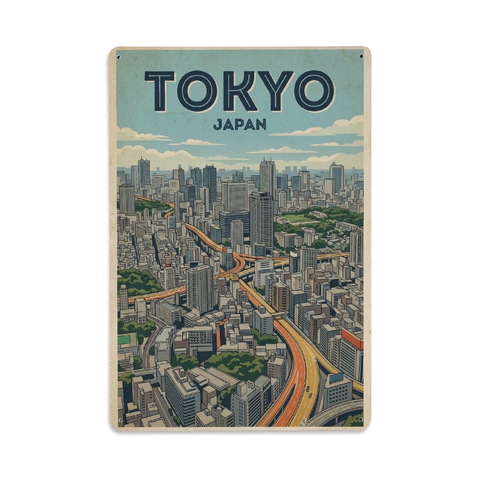 Gead 8X12inch Style Vintage Travel Tokyo Japan Metropolitan Metal Tin Sign