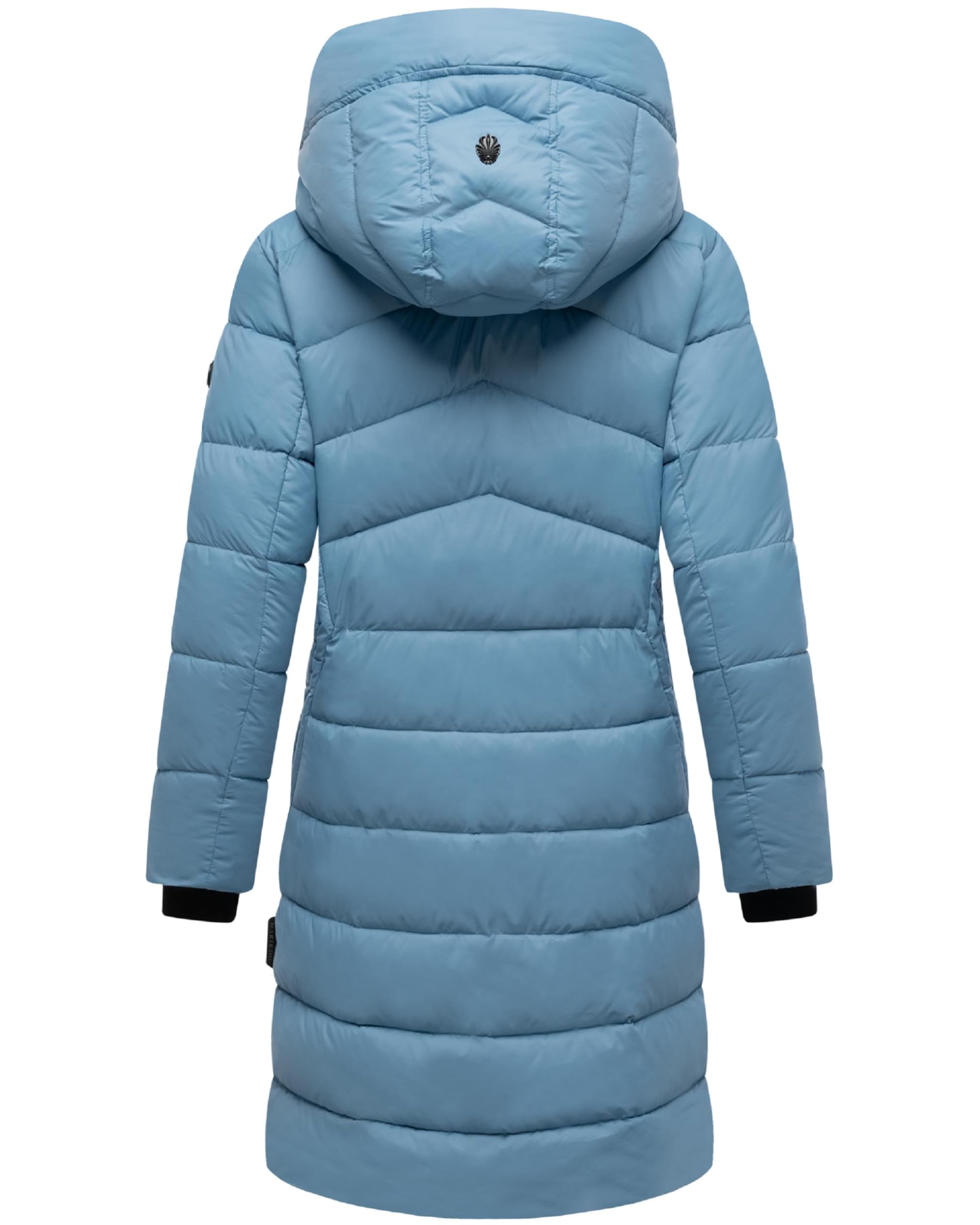 MARIKOO Damen Langer Wintermantel warmer Steppmantel mit abnehmbarer Kapuze Kaltnäschen 16 S-3XL