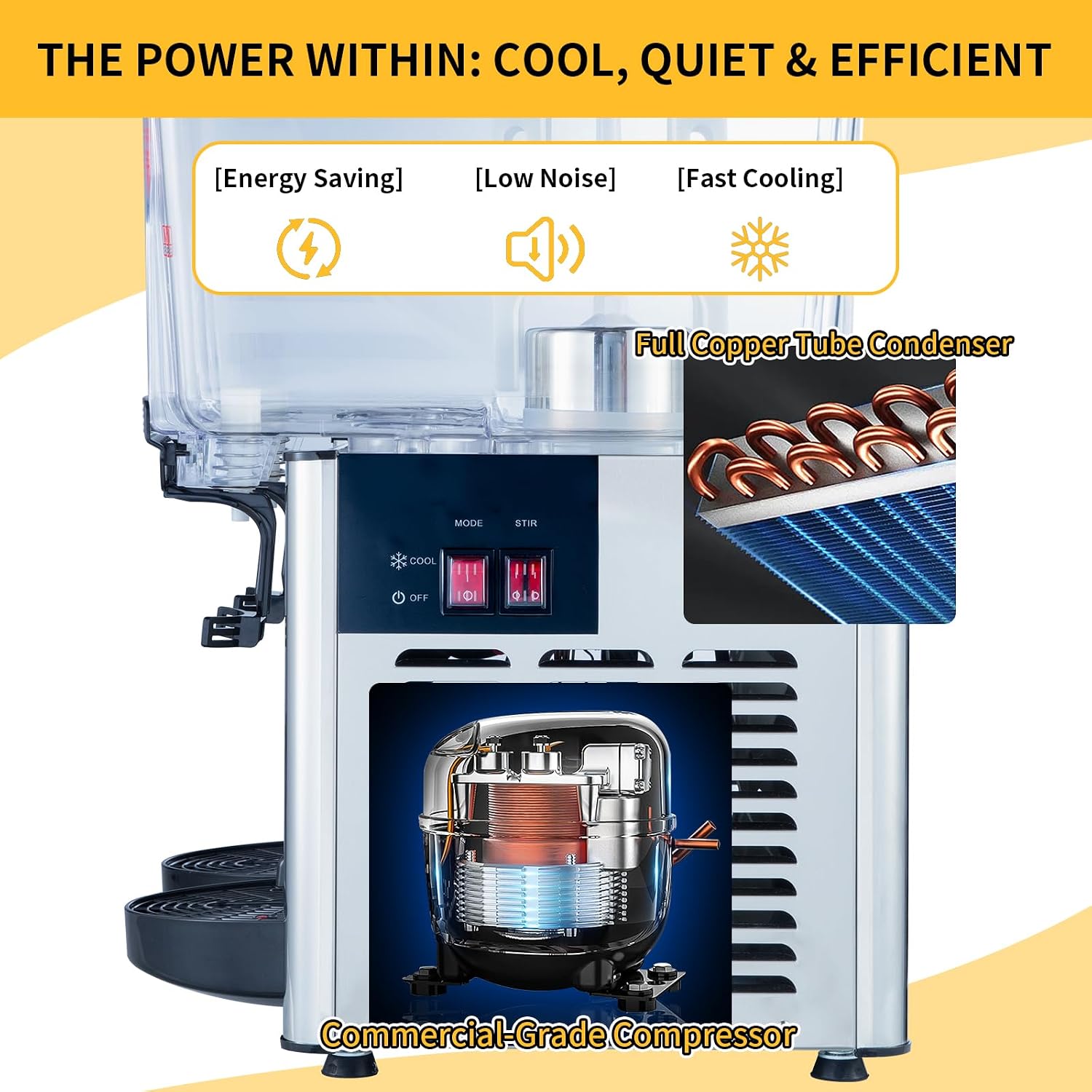 Commercial Beverage Dispenser, 36L (9.5 Gal) Refrigerated Juice Drink Machine, Stainless Steel Cold Iced Tea Cooler for Restaurant, Bar, Buffet