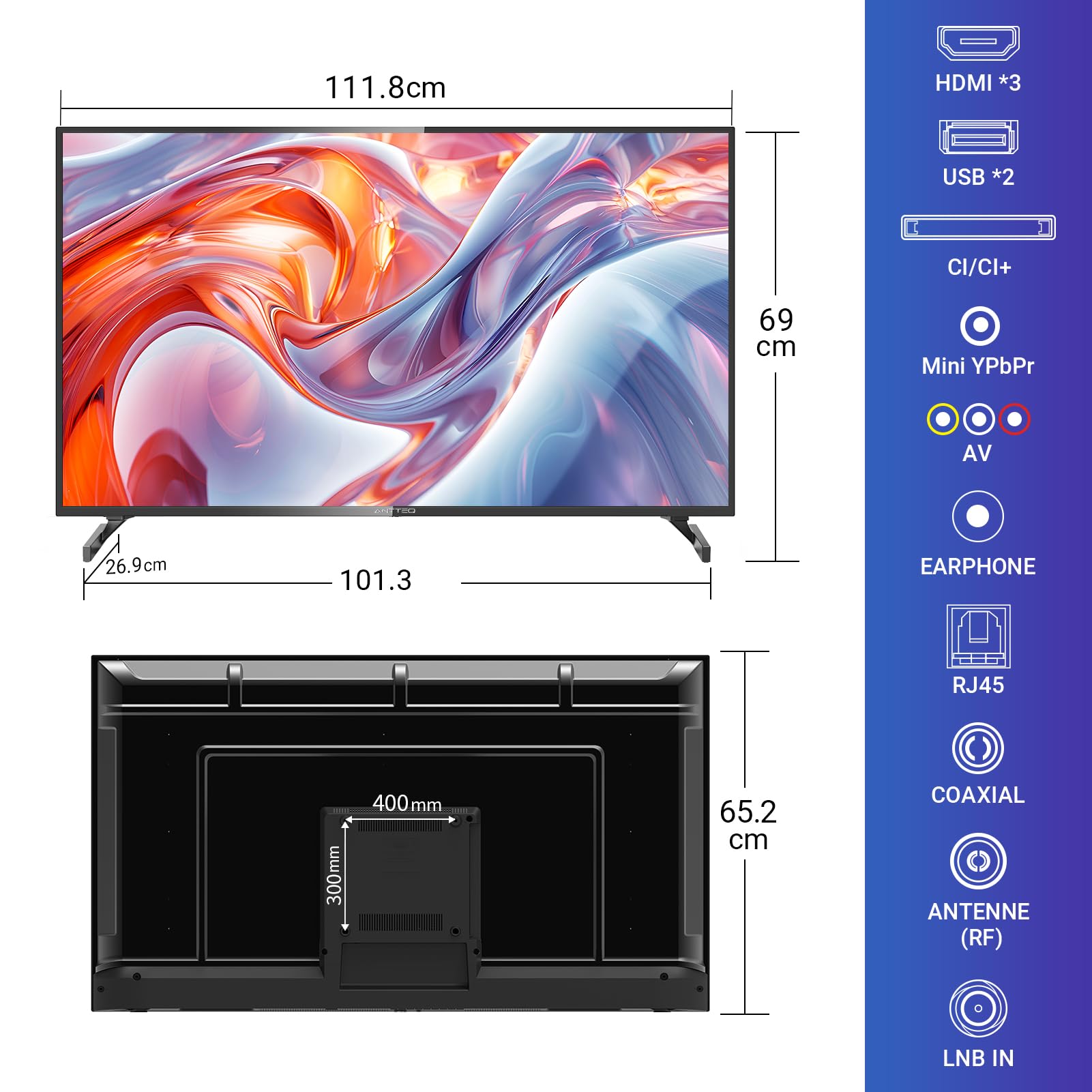 Antteq Koalas Series Q50 Smart TV 50 Pollici 4K UHD HDR QLED Android TV 127 cm (DVB-T/T2/C) con App Store (10.000+ app), Bluetooth 5.0, Assistente, Wi-Fi 2.4 GHz/5 GHz