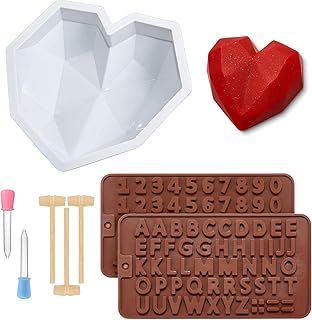 Cozywind Stampi Silicone Cuore, Stampi a Forma di Cuore + Stampi in Silicone Lettere + Stampi di Pralina Numeri, Stampi per Cioccolato Stampi Caramelle Silicone, Stampi Silicone Dolci (1)