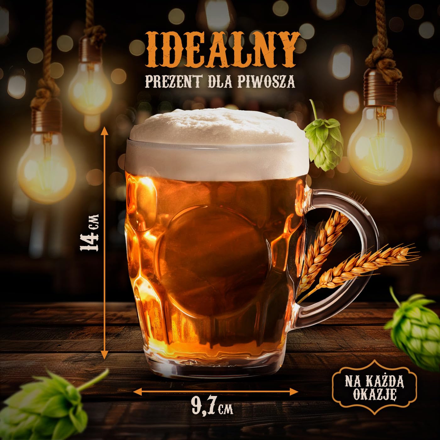 Maverton Kufel do Piwa – Szklany Kufel 500 ml, Klasyczny Design, Idealny Prezent dla Taty, Męża, Dziadka, na Urodziny, Dzień Ojca, Wieczór Kawalerski