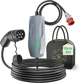 Mobile Wallbox/Ladestation 11kW mit CEE Stecker, 6m | 3-phasig | 6-16A | Typ 2 Ladekabel EV Ladegerät für Allen EVs & PHEVS, IEC 62196-2, IP66