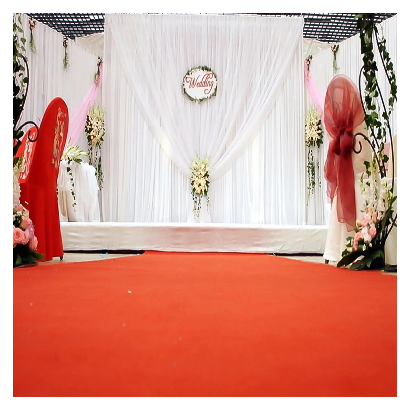 Rideau Anniversaire Rideau de Toile de Fond en Soie Blanche, 6,5 Pieds, décoration de fenêtre de Maison, fête de cérémonie de Mariage(3meter x 3meter)