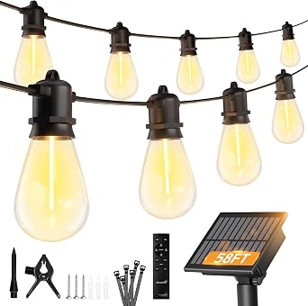 Minetom 58FT Solar String Lights Outdoor Waterproof, S14 Patio Lights