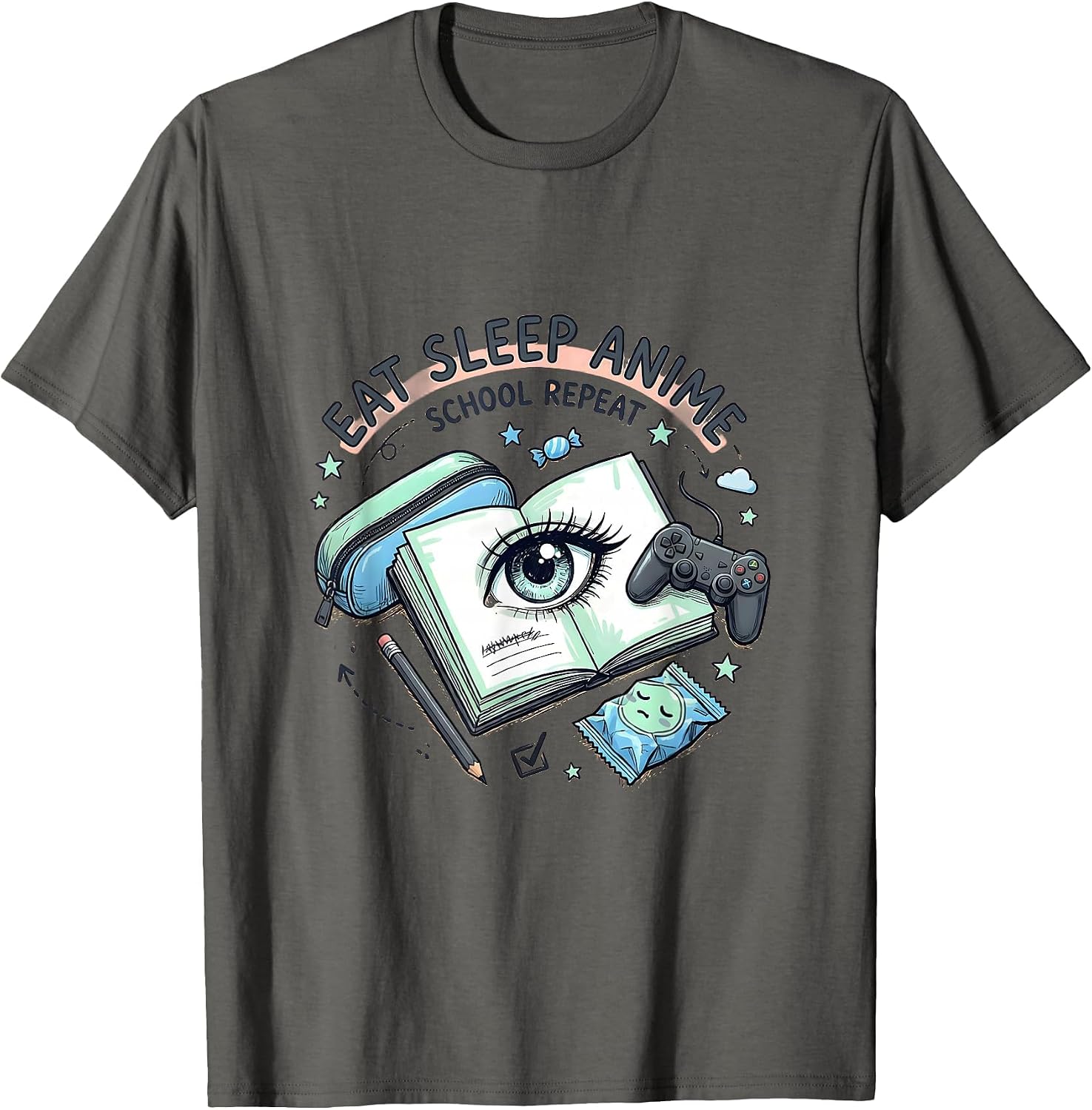 Men's Eat Sleep Anime School Repeat Kawaii Gamer Otaku Gifts T-Shirt
