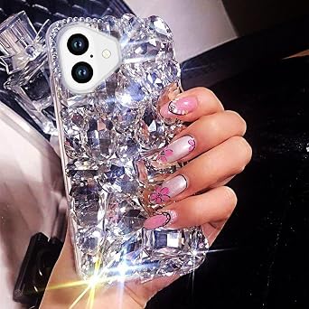 Case for iPhone 16 Plus, Glitter Luxury 3D Diamond Phone Case, Cute Clear Sparkle Rhinestone Cover