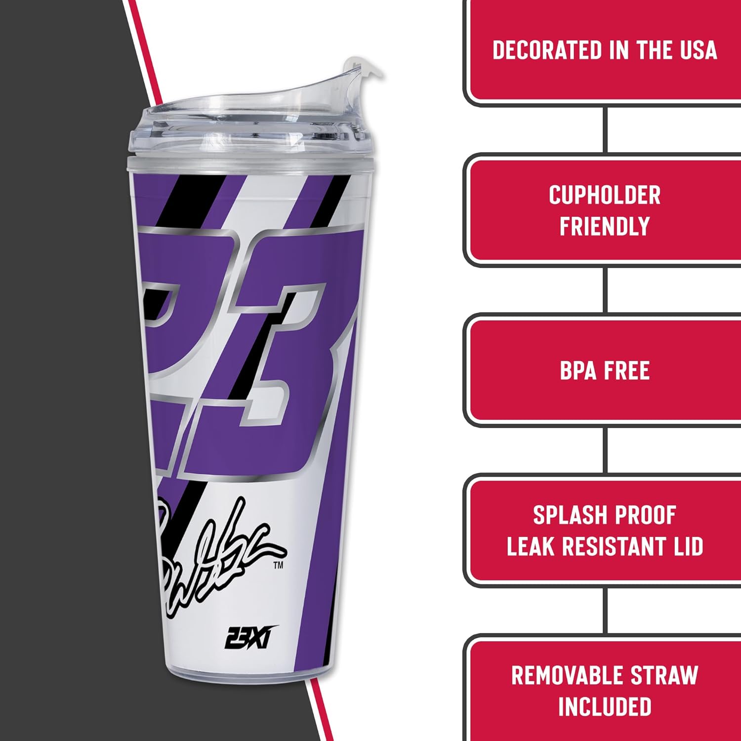 Rico Industries NASCAR Racing Bubba Wallace 24oz Acrylic Tumbler with Hinged Lid, Officially Licensed Double Wall Tumbler with Straw - Image 5