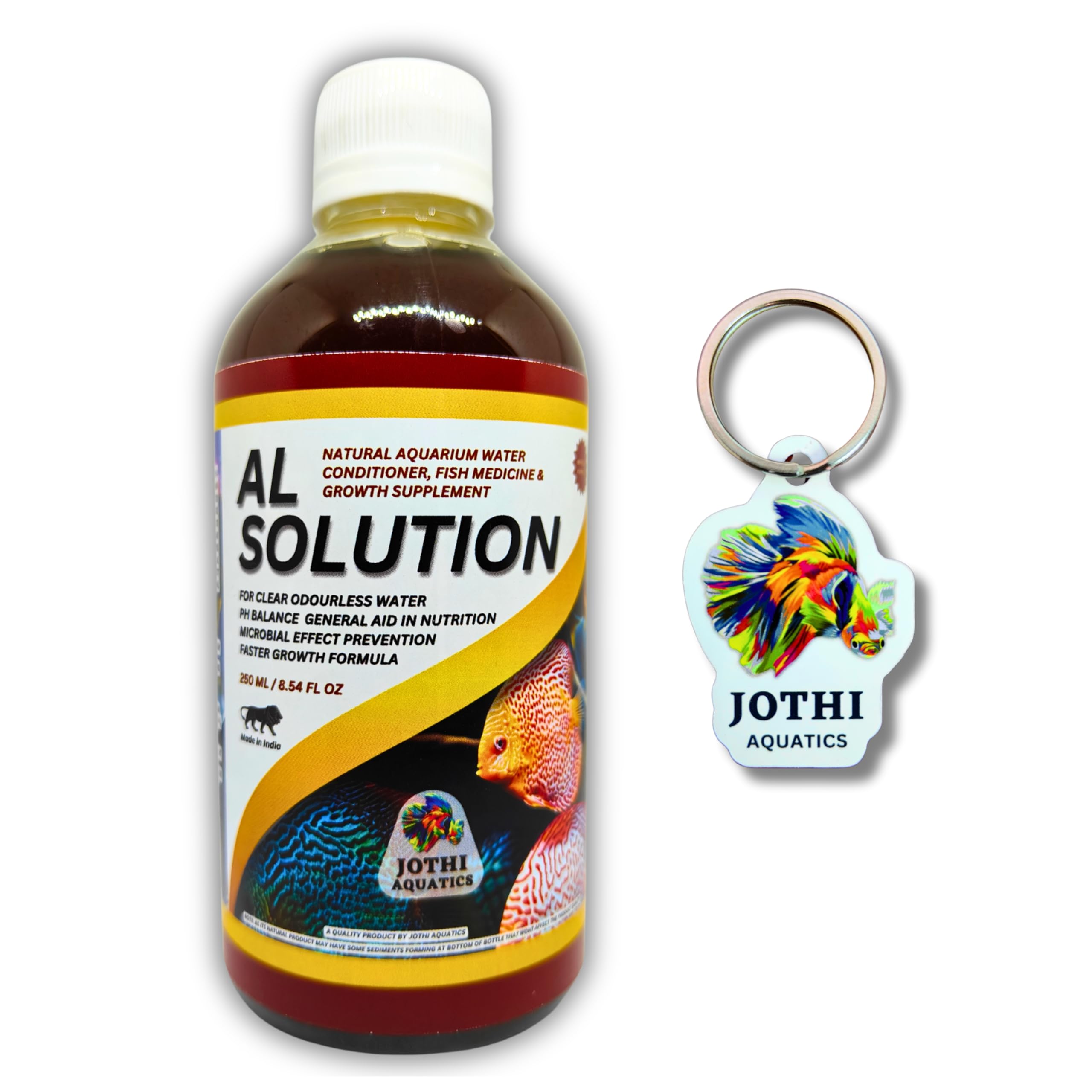 Jothi Aquatics AL Solution Natural Aquarium Water Conditioner, Medicine & Supplement 250ml | pH Balance, Stress Heal, Anti-Bacterial, Color & Growth Booster for All Freshwater Fish Tank