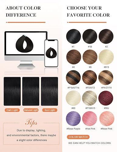 Miniatura 6 de Sunya Extensiones de cabello humano con cinta adhesiva, color negro, 24 pulgadas, extensiones de cabello humano real, sin costuras, color negro