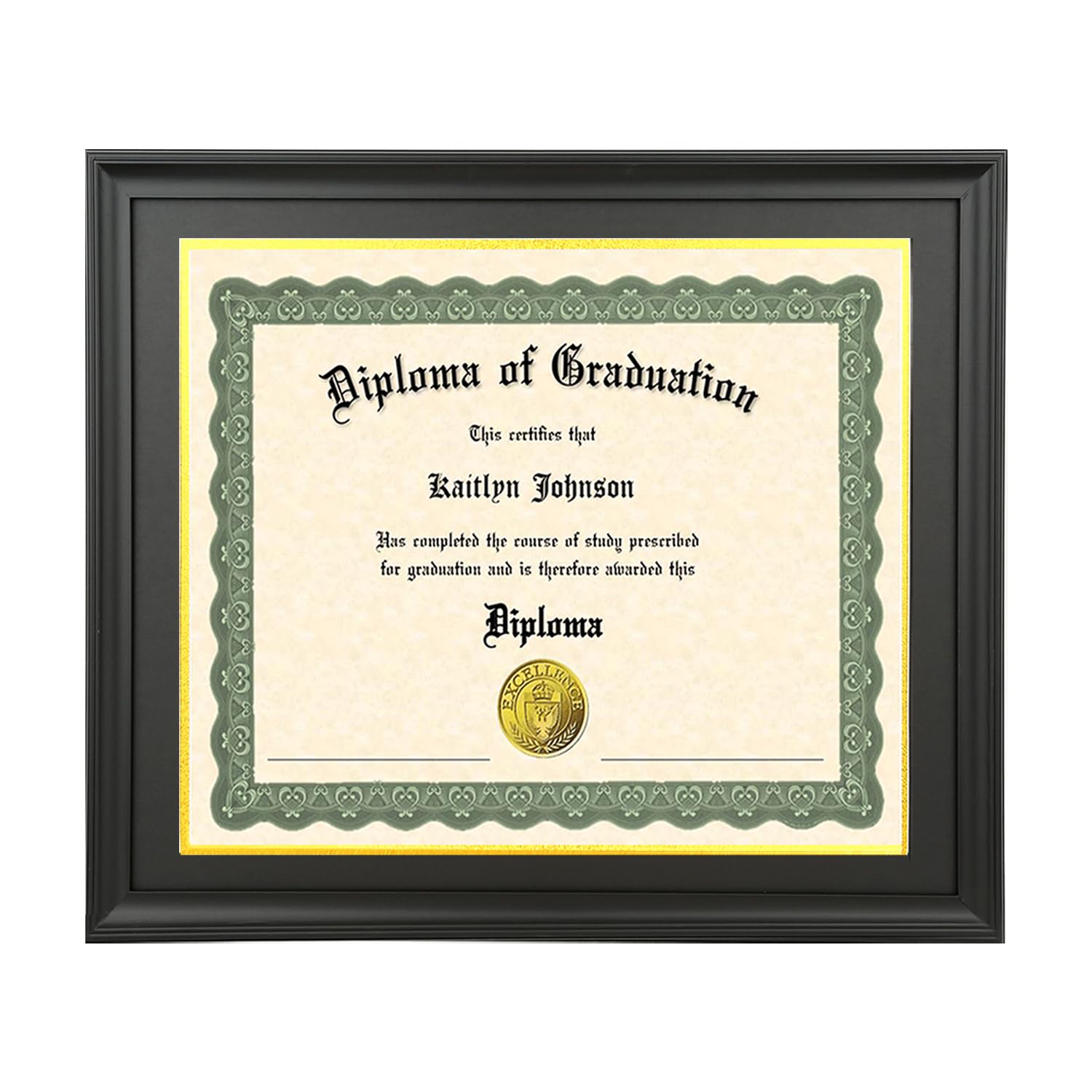 LTYHHK 8.5x11 Diploma Frame Solid Wood Black, Displays8.5x11 Diplomas with Black Over Gold Mat or 11x14 Inch Without Mat 8.5x11 Diploma Frame8.5x11 inch Certificate Frames (L23B1114BG8.511)