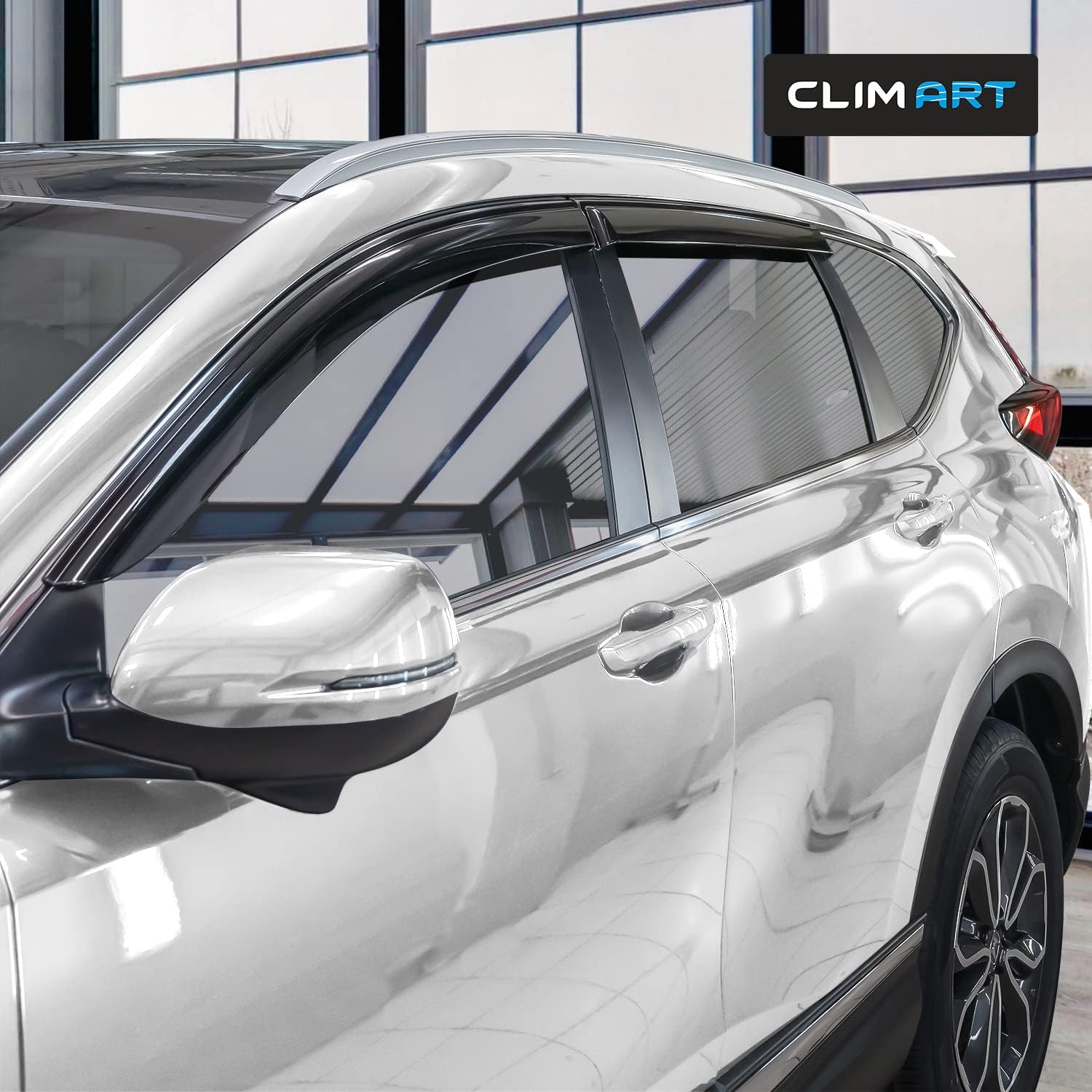 CLIM ART Incredibly Durable Rain Guards Compatible with Honda CR-V (CRV) 2017-2022, Original Tape-on Window Deflectors, Vent Deflector, Vent Window Visors for Cars, Dark Smoke, 4 pcs. - 417226