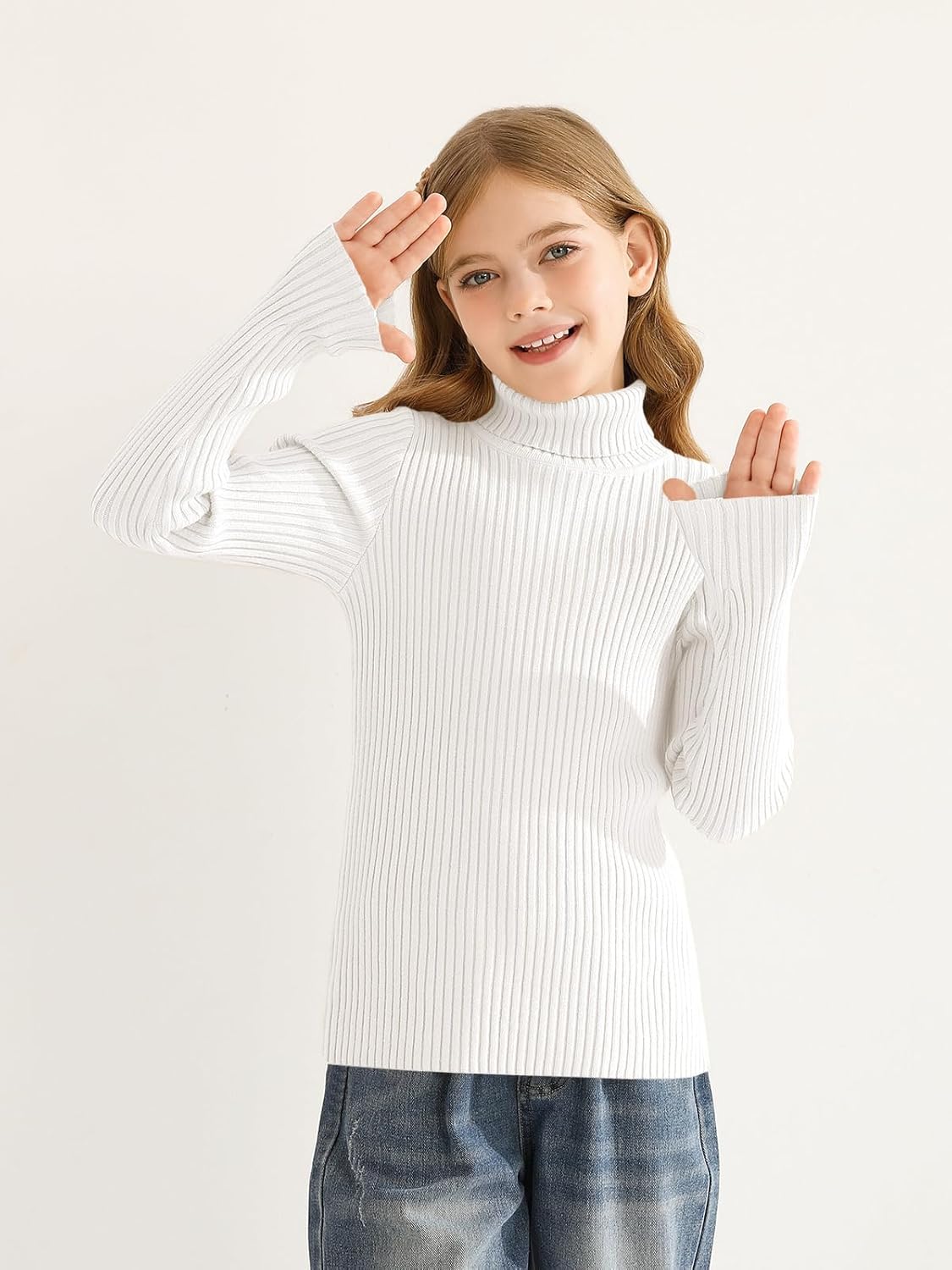 Girls Sweaters Kids Long Sleeve Turtleneck Pullover Jumper Tops - Image 2