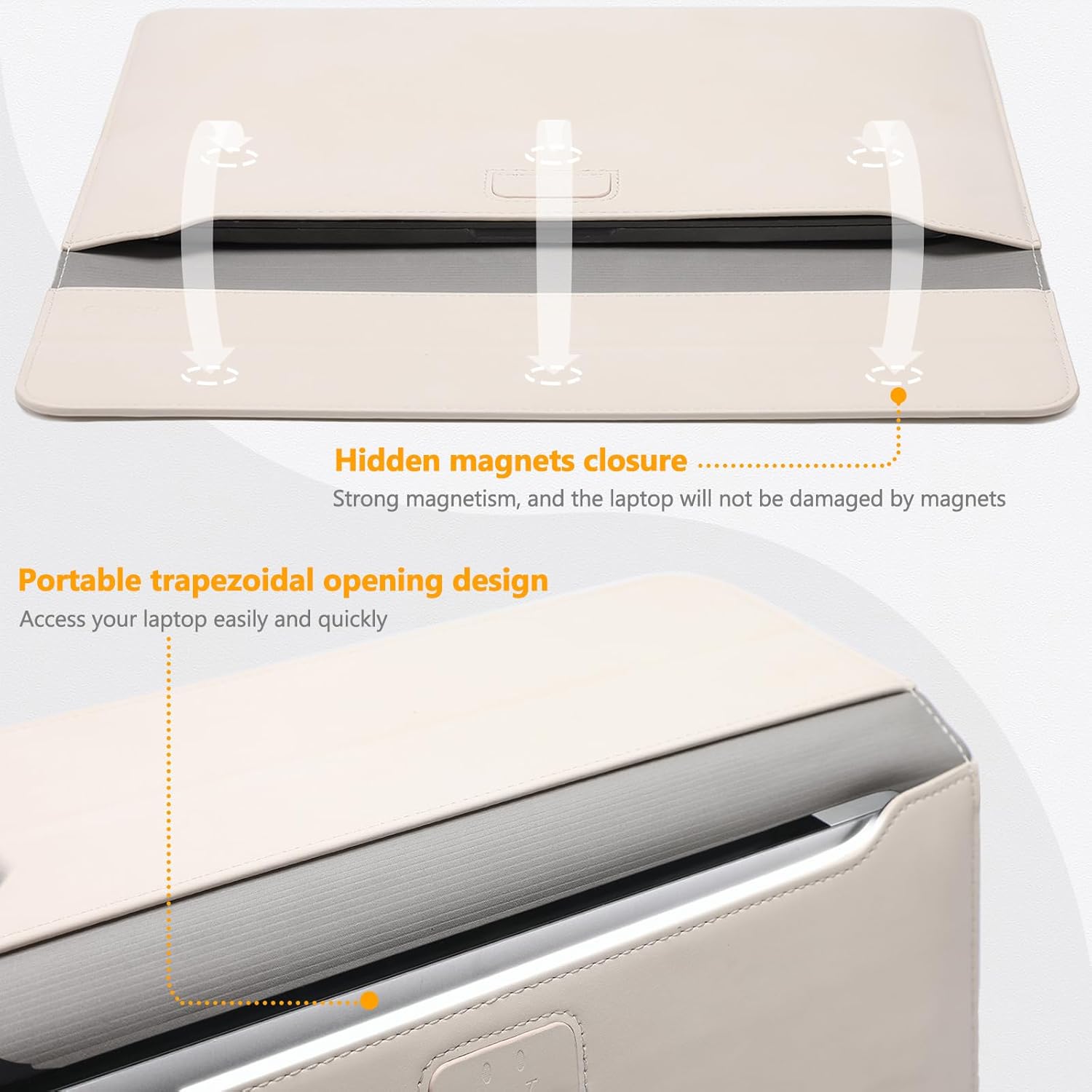 HYZUO 13.3-14 Inch Laptop Sleeve Case with Stand Feature for MacBook Pro 14 M5/M4/M3/M2/M1 2026-2021, MacBook Pro/Air 13.3, 13.5" 13.8" Surface Laptop, HP Spectre X360 13/14, Beige | with Stand Feature, Beige - Image 4