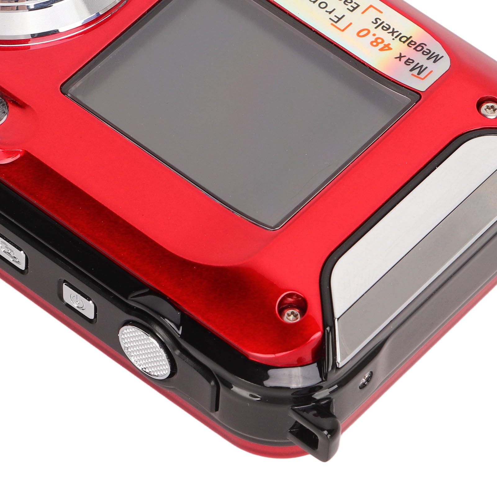 Camera Digitale Subacquea, Fotocamera Full HD 2.7K 48MP a Prova di Acqua con Doppio Schermo con Selfie Posteriore Anteriore, Zoom Digitale 16x, Videocamera per VLOG (rosso)