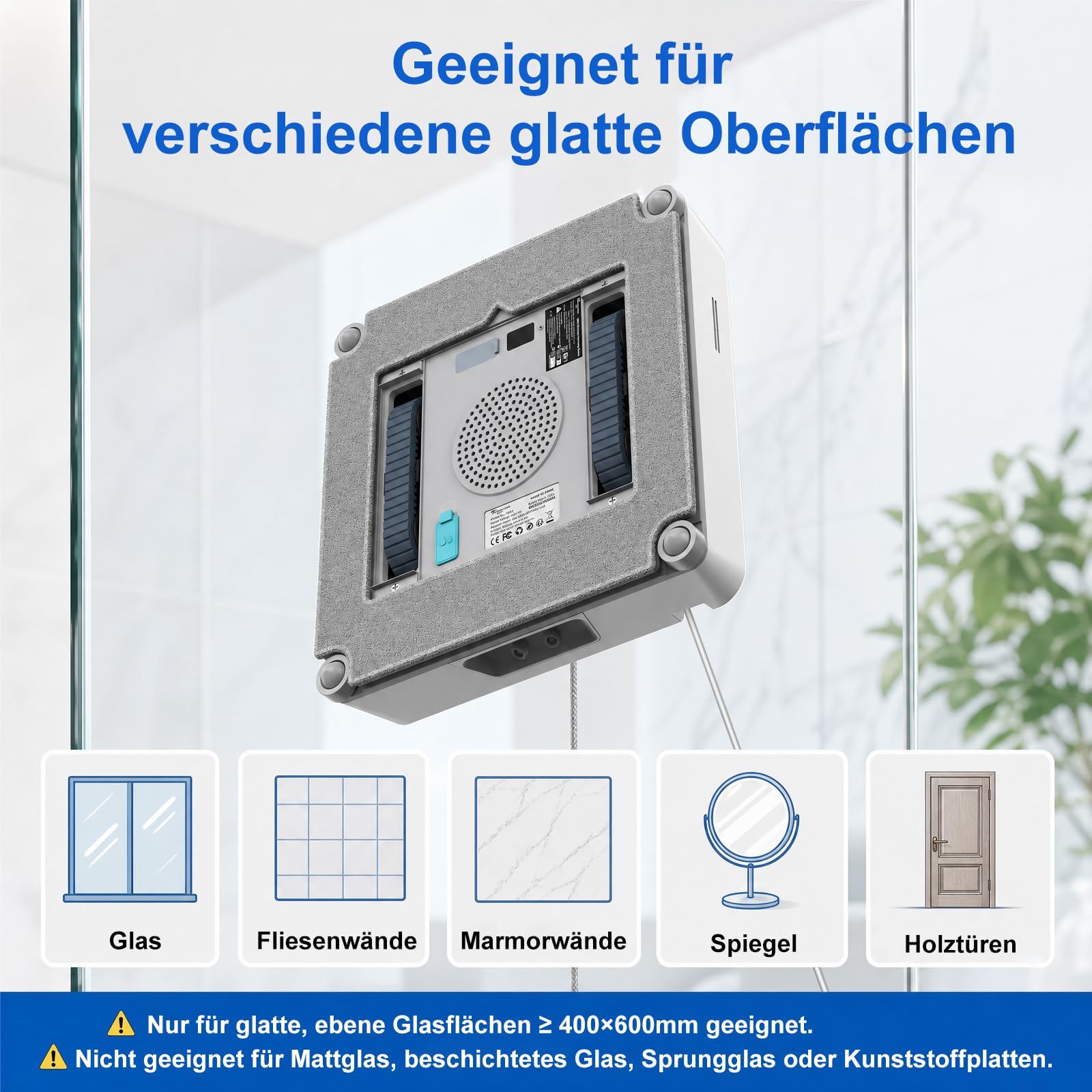 Fensterputzroboter mit 4-Fach Sprühsystem, Automatische Fensterreinigung für rahmenlose & gerahmte Fenster