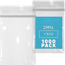 1000 Count - 1.5" x 2" Small Zip Bags, Mini Reclosable Zipper Baggies, 2 Mil, Clear Plastic Resealable Storage Bags with Zip Top Lock for Packaging Jewelry, Pills, Buttons, Beads, Seeds, Powders - GPI