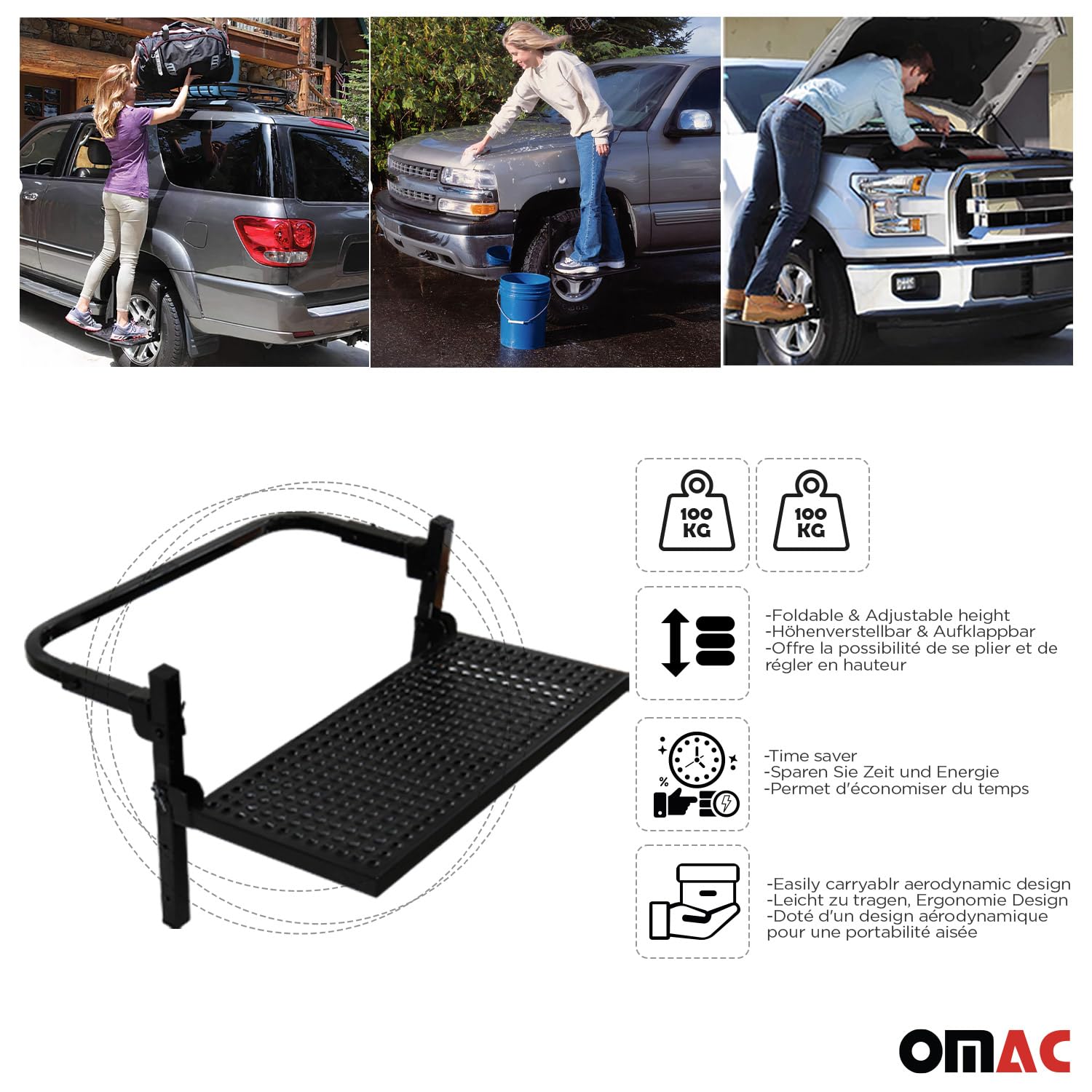 OMAC Pedana pieghevole per auto, 55 cm, compatibile con cerchioni da 16", 17" e 18", colore nero