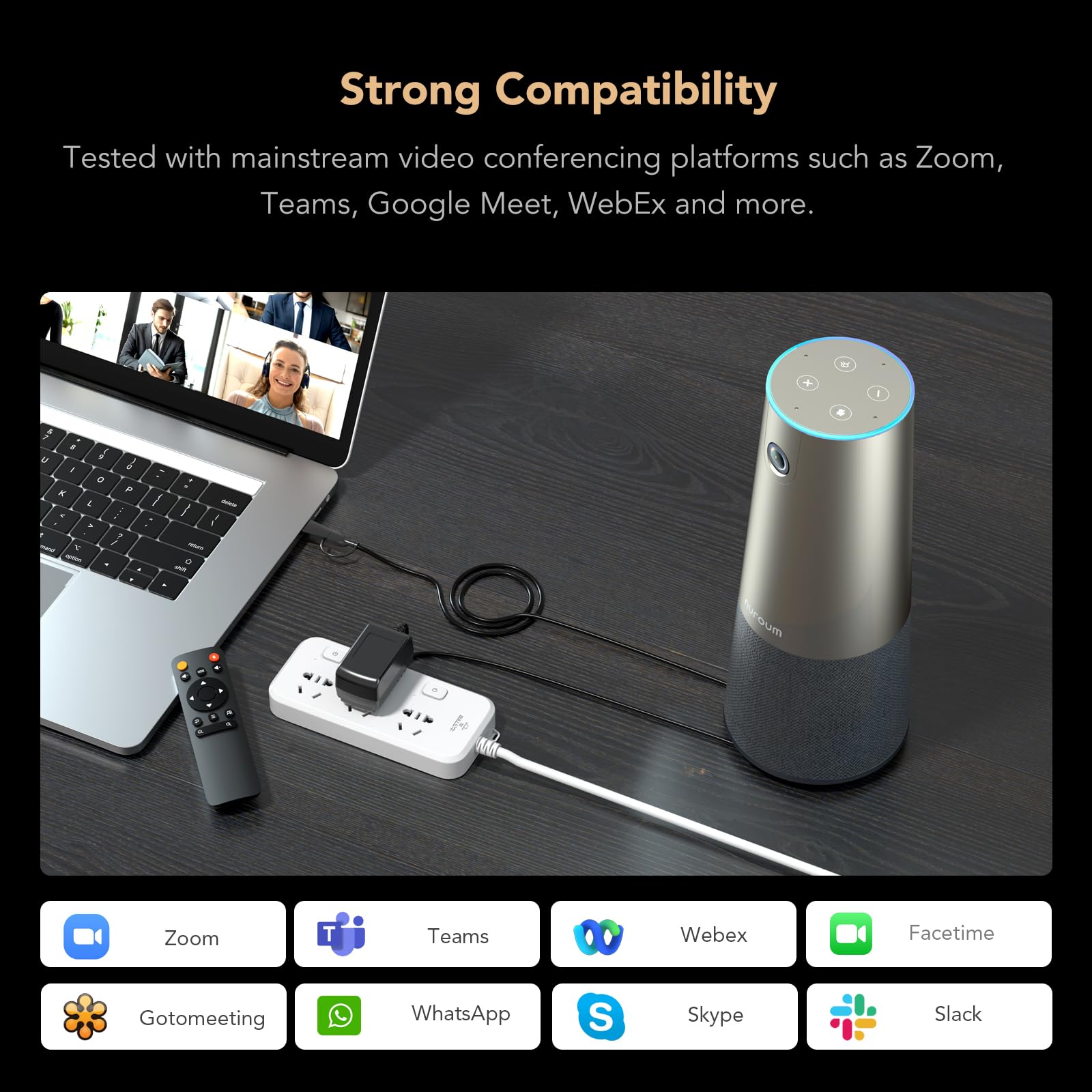 Nuroum C46 4K Webcam per Conferenze, 8MP CMOS, con 4 Microfono e Altoparlante, Grandangolo a 120° Telecamera per Videoconferenza/5x Zoom/Pickup vocale da 16ft, per Zoom/Teams/GoogleMeet