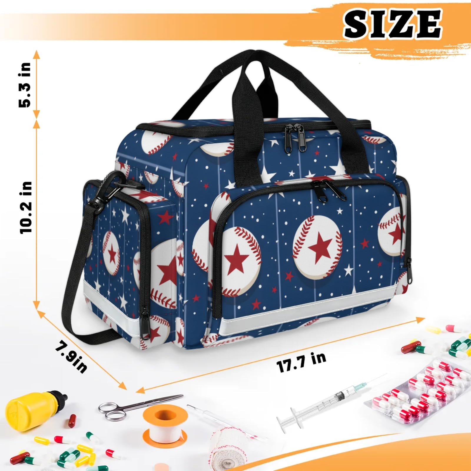 GzLeyigou First Aid Bags Empty, Colorful Baseball Emergency Bag First Aid Kit Multiple Compartment Kit Carrier On Call Trauma Bag For Paramedics Emergency Medical Supplies Kit
