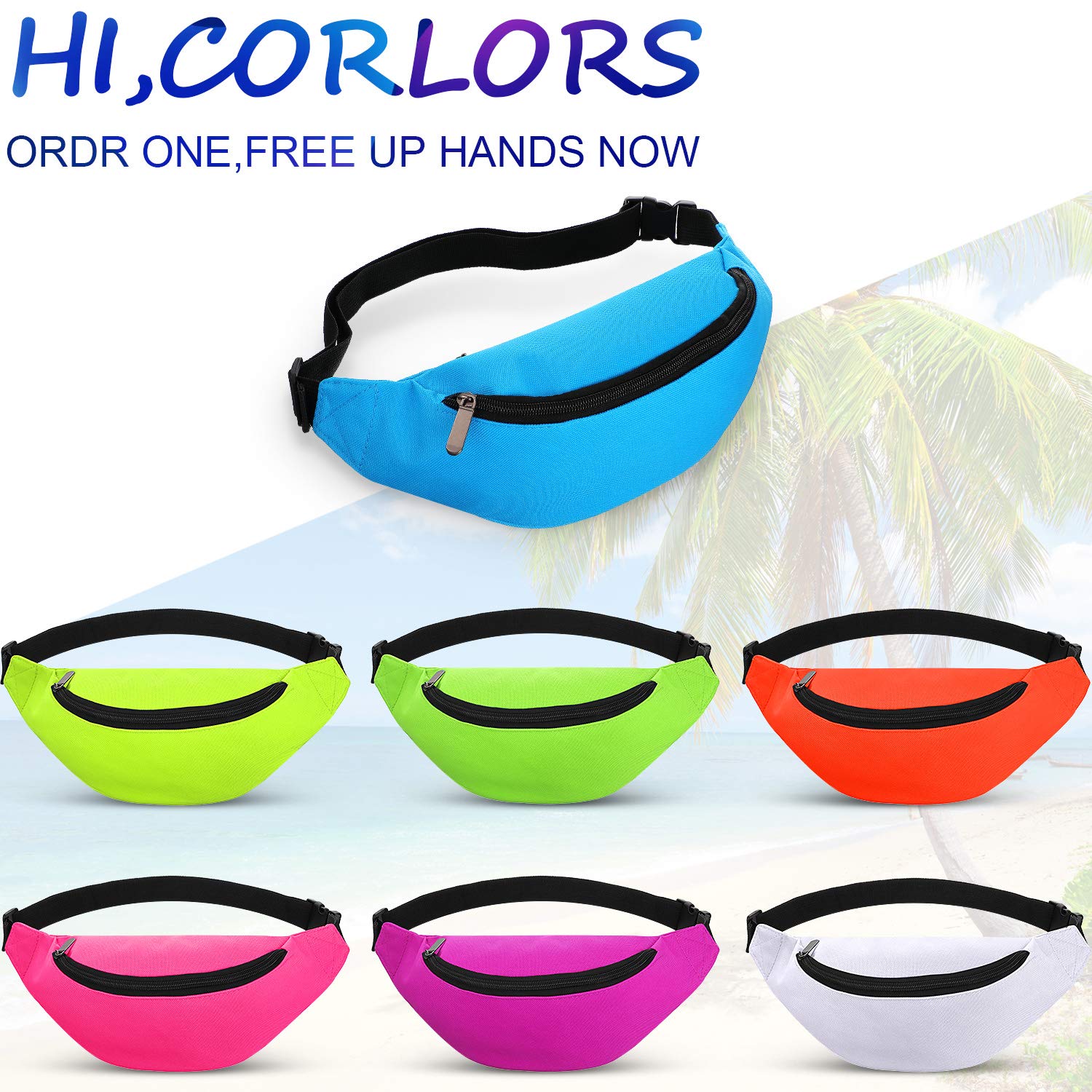 Weewooday 7 Stück Neon Bauchtasche 80er Jahre Party Hüfttasche Verstellbare Taille 2 Reißverschluss Reise Laufen Bauchtasche für Rave Party Frauen