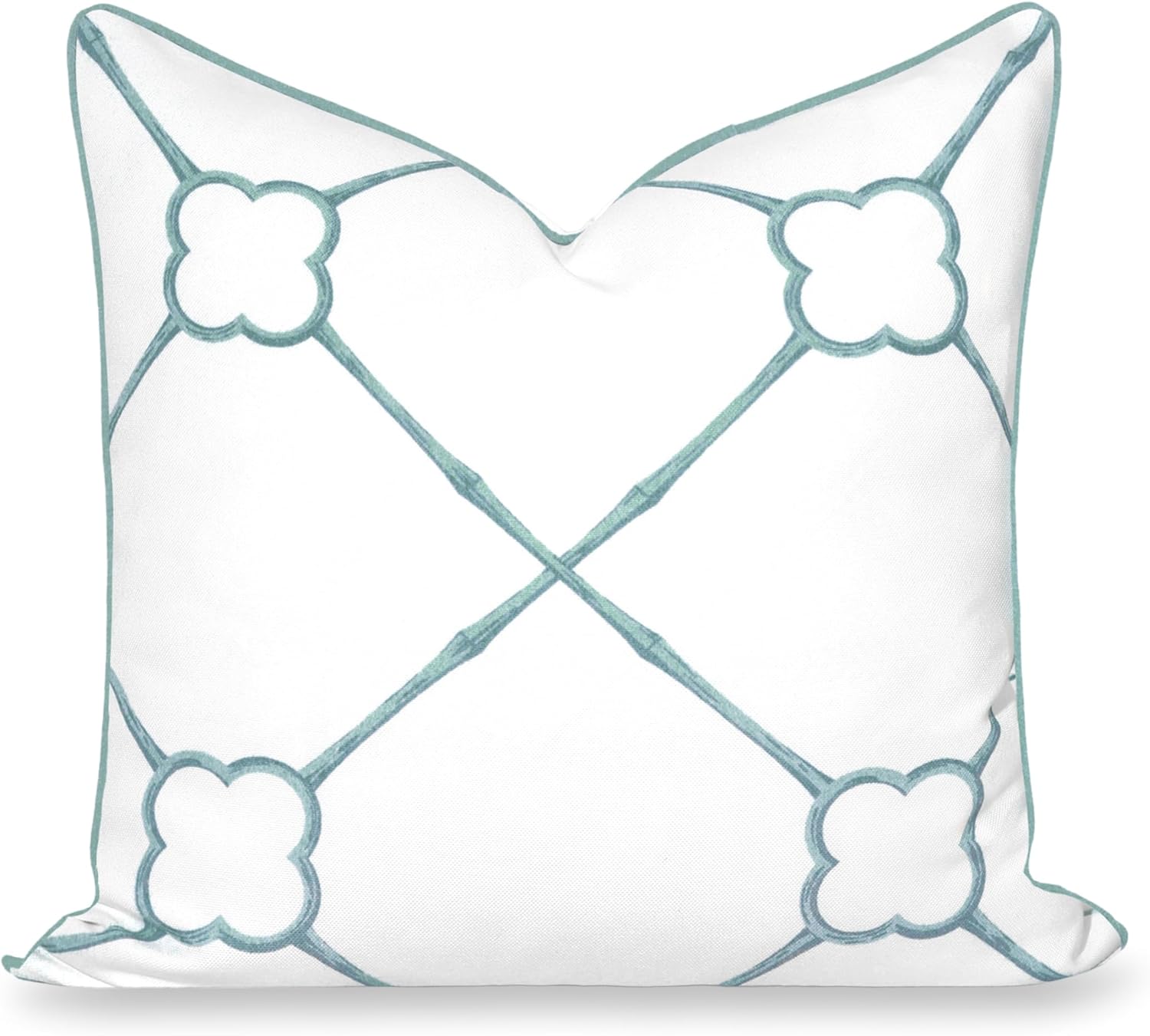 Hofdeco Premium Coastal Hampton Patio Indoor Outdoor Throw Pillow Cover Only, 22"x22" Water Repellent for Backyard, Couch, Poolside, Forest Celadon Green Print Bamboo Trellis