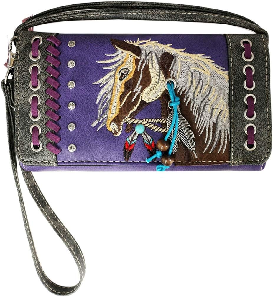 Texas West Western Horse Crossbody Small Pouch Wallet in 6 colors (Purple)