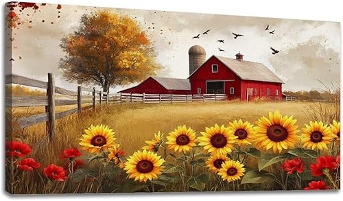 Miniatura 10 de 20"x 40" Fall Canvas Wall Art Highland Cow Vintage Vintage Landscape Autumn Rustic Framed Pictures Painting Print Large Wall Art for Living Room