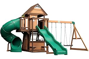 Backyard Discovery Cedar Cove Wood Swing Set with Tube Slide