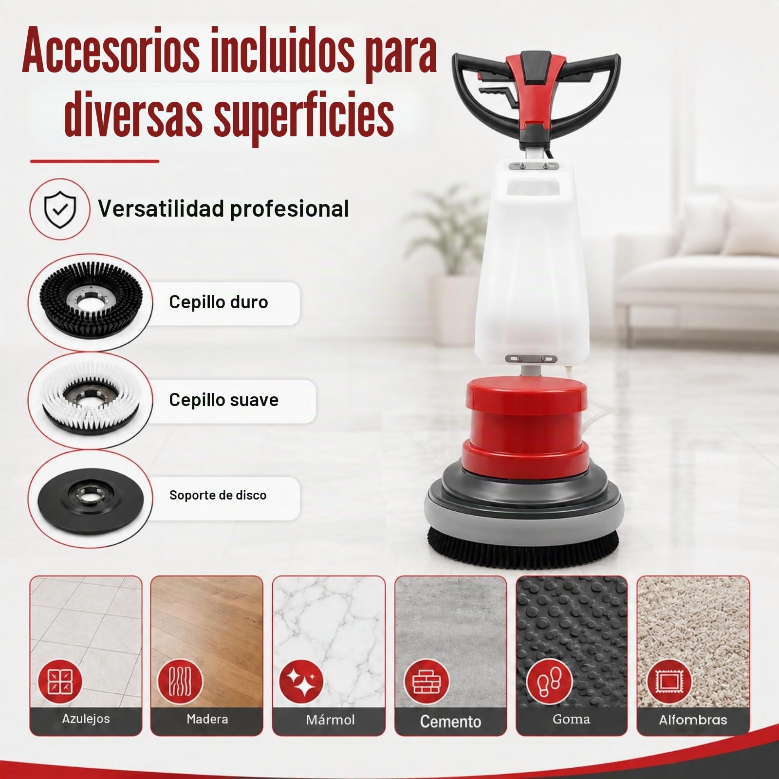 Máquina de limpieza eléctrica de disco único de 1100 W, cepillo multifunción, limpiador de suelos con 4 funciones principales, pulidora de suelos con depósito de agua grande
