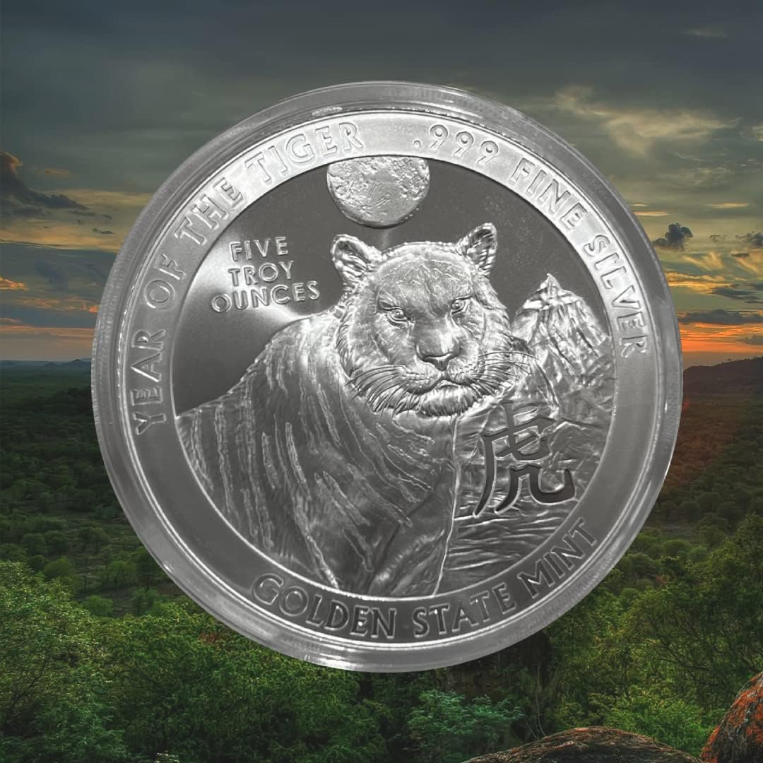 5 oz Lunar Year of The Tiger Silver + Free Protective Capsule & Gift Pouch