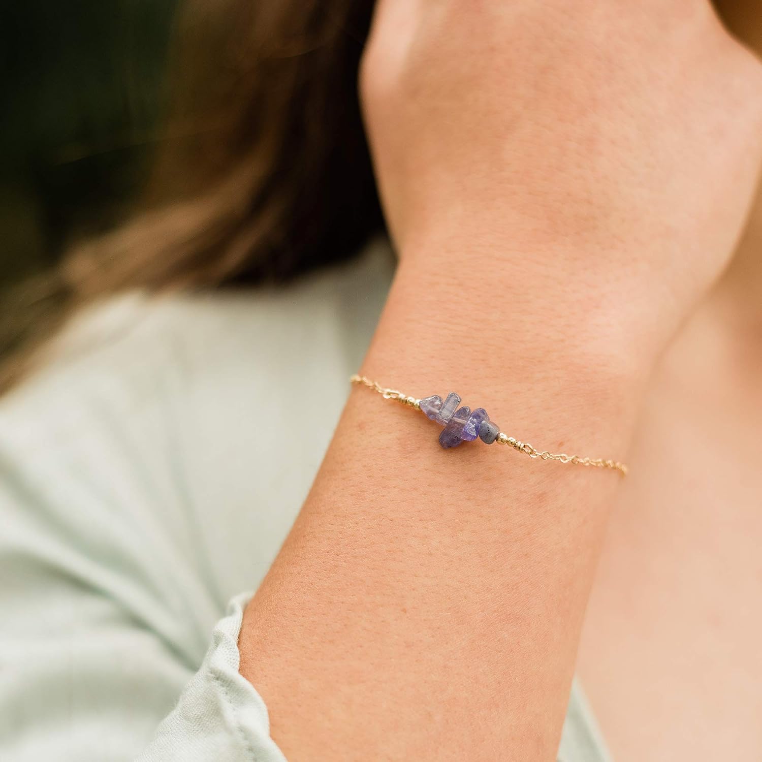 Luna Tide Tanzanite Chip Bead Bar Bracelet in 14k Gold Fill