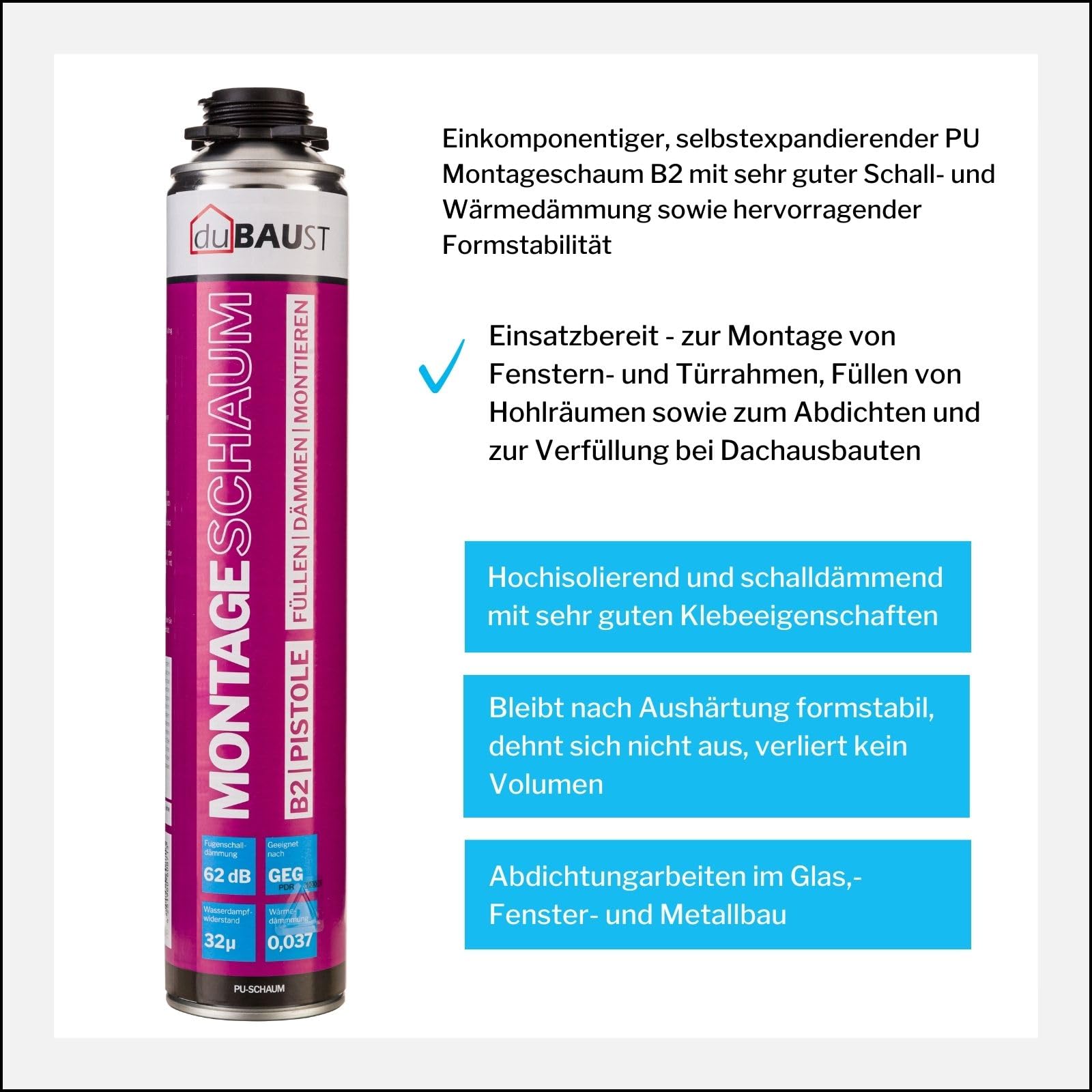 MSP24A - Espuma adaptadora de espuma de montaje, 750 ml, juego combinado de espuma de poliuretano de alto aislamiento acústico, aislamiento térmico, B2, 750 ml, incluye tubo adaptador (48 x