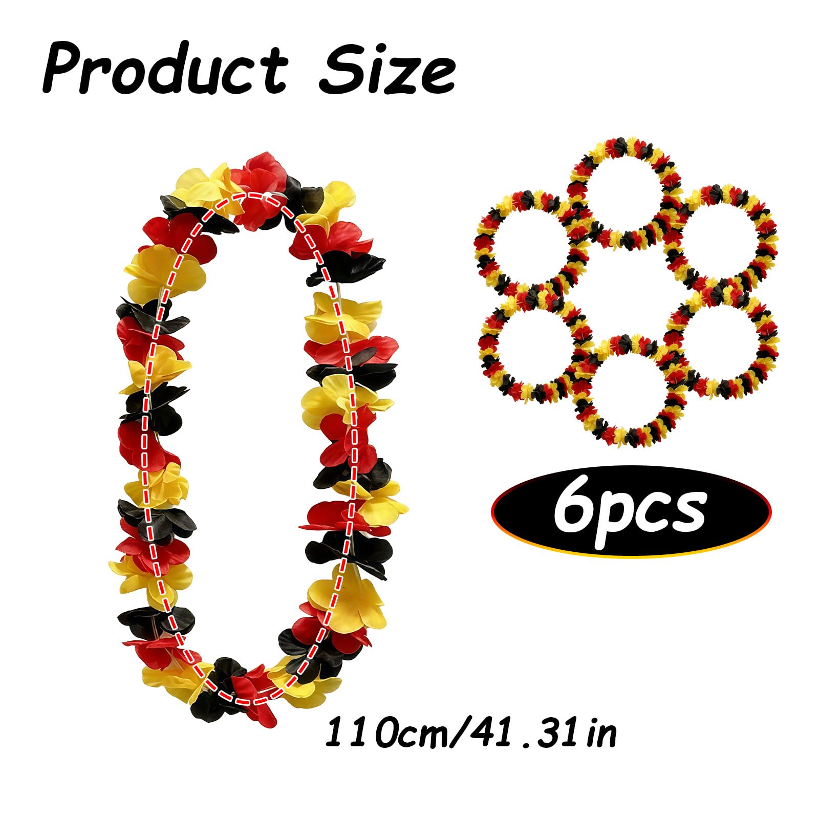 6 Stück Deutschland Fanartikel Blumenkette, Deutschland Hawaii Kette Fußball Party Nationalfeiertag Deko, Flagge Girlanden Schwarz Rot Gelb, Blumenkette für Fußballpartys Fan Artikel - 2