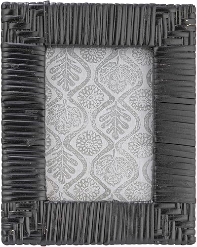 Vista 2 de Creative Co-op Marco de fotos de ratán tejido a mano, color negro (foto de 4 x 6 pulgadas)