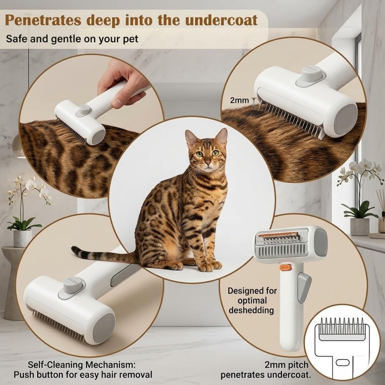 2-in-1 Haustier Selbstentwirrender & Fellpflegekamm, professionelles Enthaarungswerkzeug für Hunde & Katzen, doppelseitiger Entfilzungskamm & Unterwollrechen für langes kurzes Haar, entfernt
