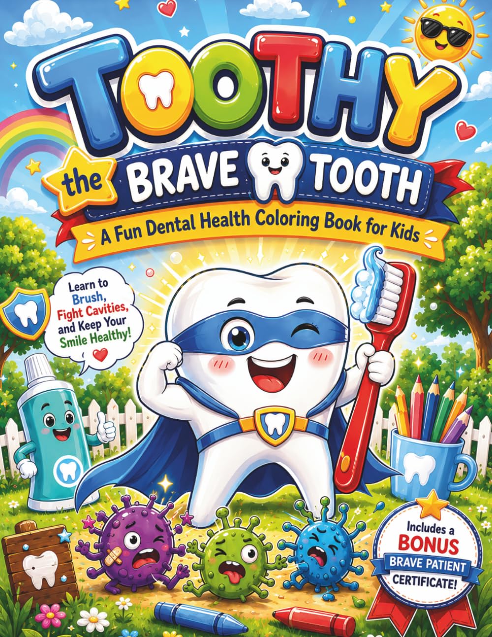 Toothy the Brave Tooth: A Fun Dental Health Coloring Book for Kids – Learn to Brush, Fight Cavities, and Keep Your Smile Healthy | Includes a Bonus Brave Patient Certificate