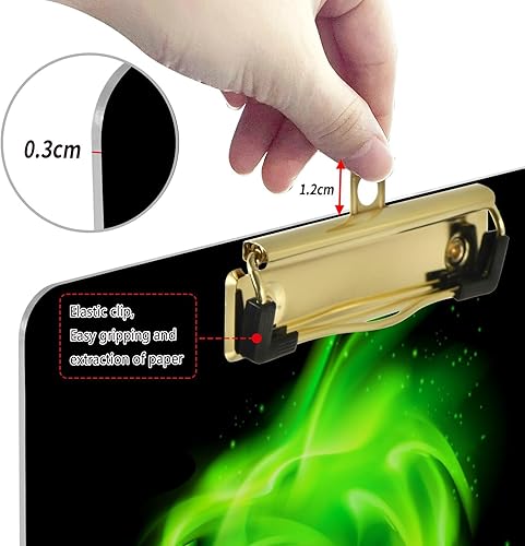 Miniatura 4 de Portapapeles de dragón verde, diseño de moda, portapapeles de plástico tamaño carta para estudiantes, niños, mujeres y hombres, tablero de clip