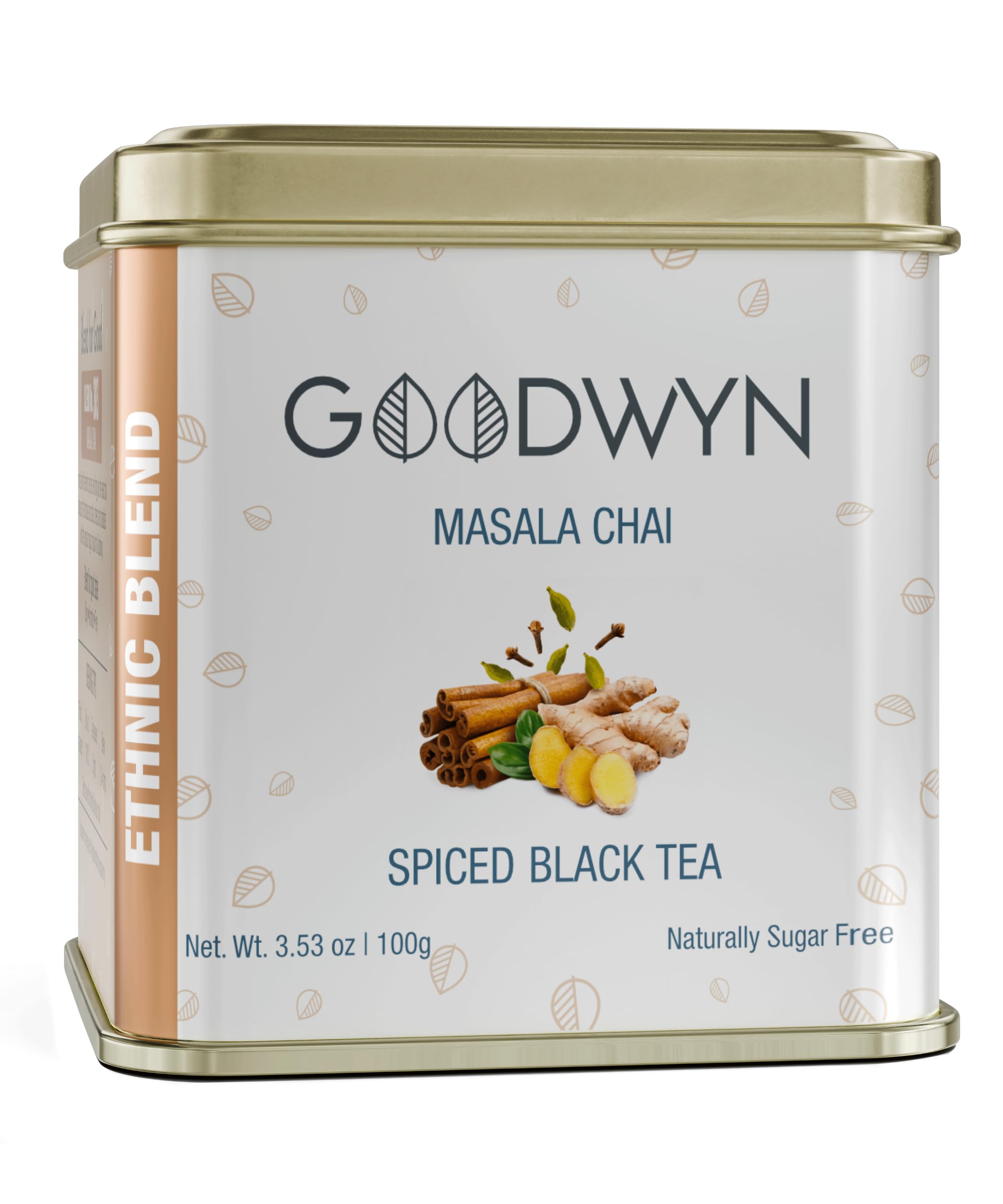 Sponsored Ad - Goodwyn Masala Chai Loose Leaf Black Tea – 50 Cups (100g / 3.5 oz) Premium Indian Spiced Black Tea Family Pack, Medium Caffeine, Cardamom Clove Cinnamon Ginger Blend, Sugar-Free, Aromatic Traditional Chai in Reusable Tin, Tea Gift Set