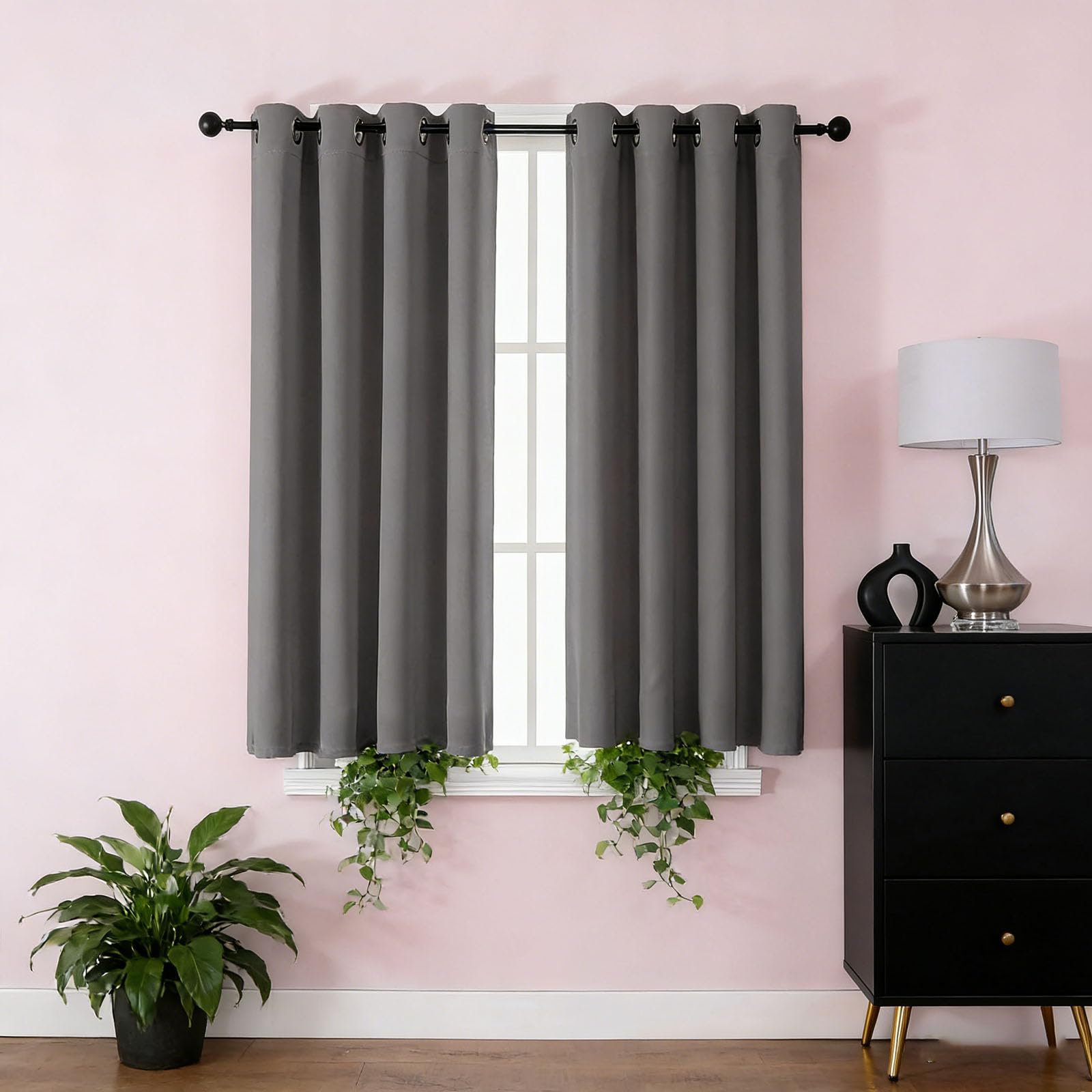 Tenture opaque a oeillets gris isolant thermique haute densite