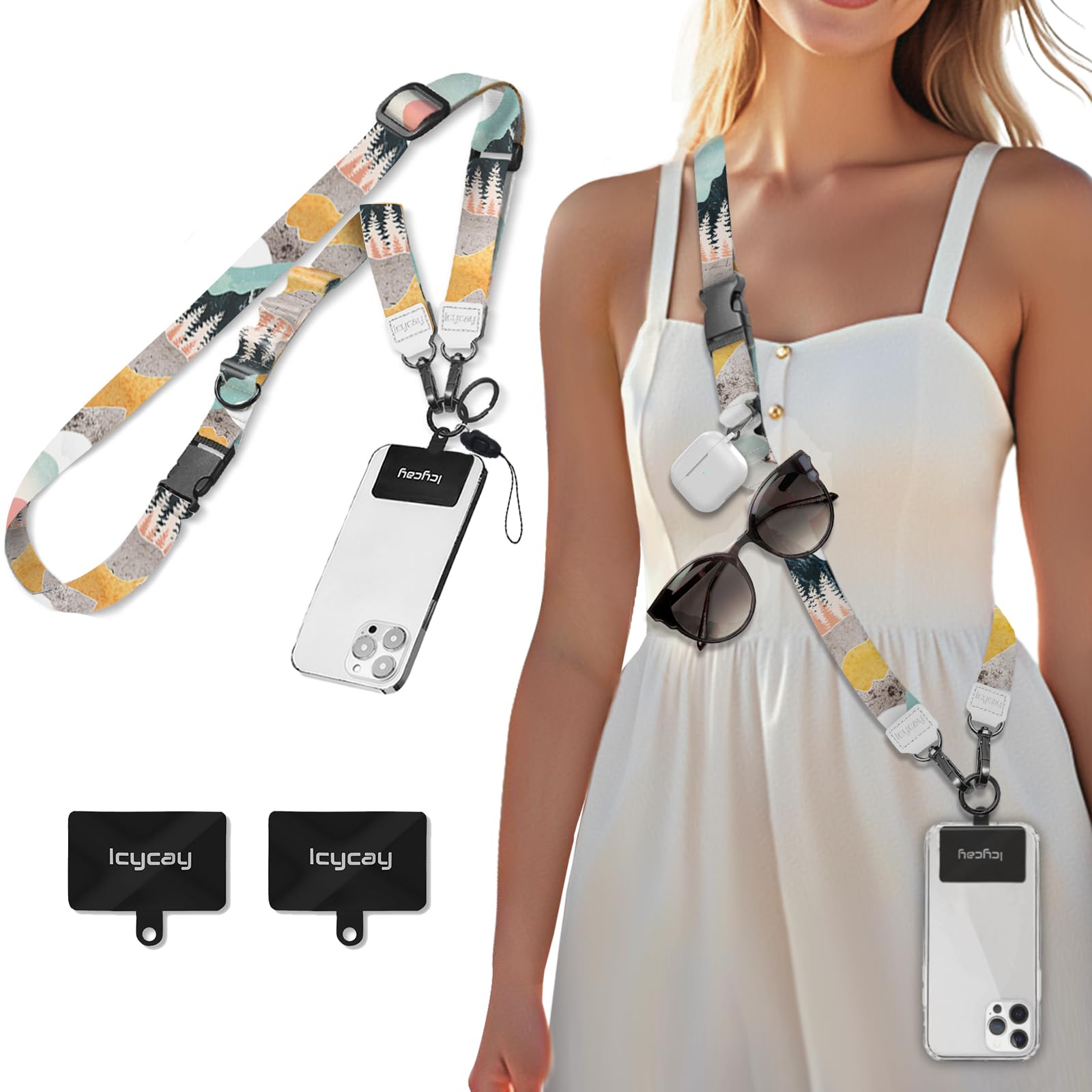Icycay Phone Lanyard Crossbody, Mountain Cell Phone Strap for Around The Neck Adjustable, Anti Theft Cute Lanyard for iPhone Case ID Holder Keys
