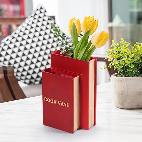 Miniatura 2 de Jarrón de resina con forma de libro para decoración del hogar, rojo, 4.5 x 2.75 x 6.7 pulgadas