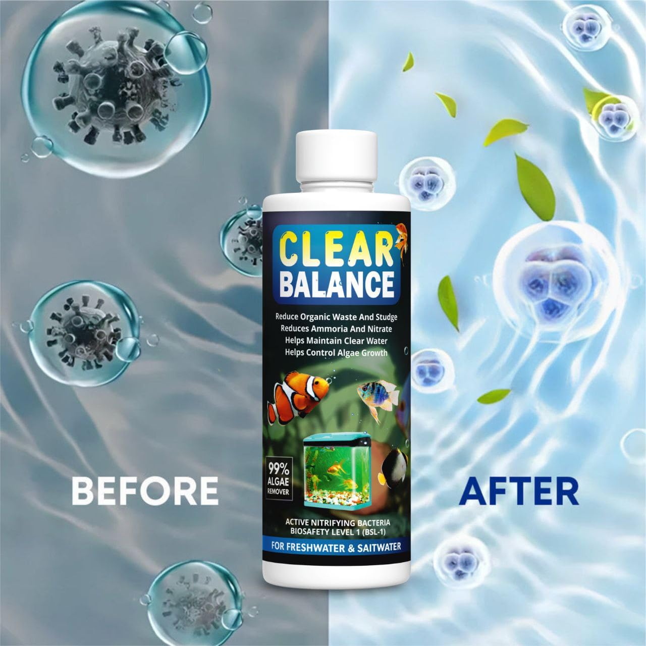 Scentora Clear Balance Water Purifier Algae Remover, Moss Remover, Aquarium and Fish Tank Cleaner, 100% Fish Safe Aquarium Tank Biological Water Purifier Agent (200ml Each) (200ml) 2