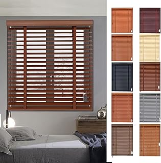 Wood Blinds for Indoor Windows, 2'' Slats Horizontal Window Blinds Blackout Shades for Bedroom Windows, Custom Sizes Blinds for Kitchen Living Room Bathroom Office