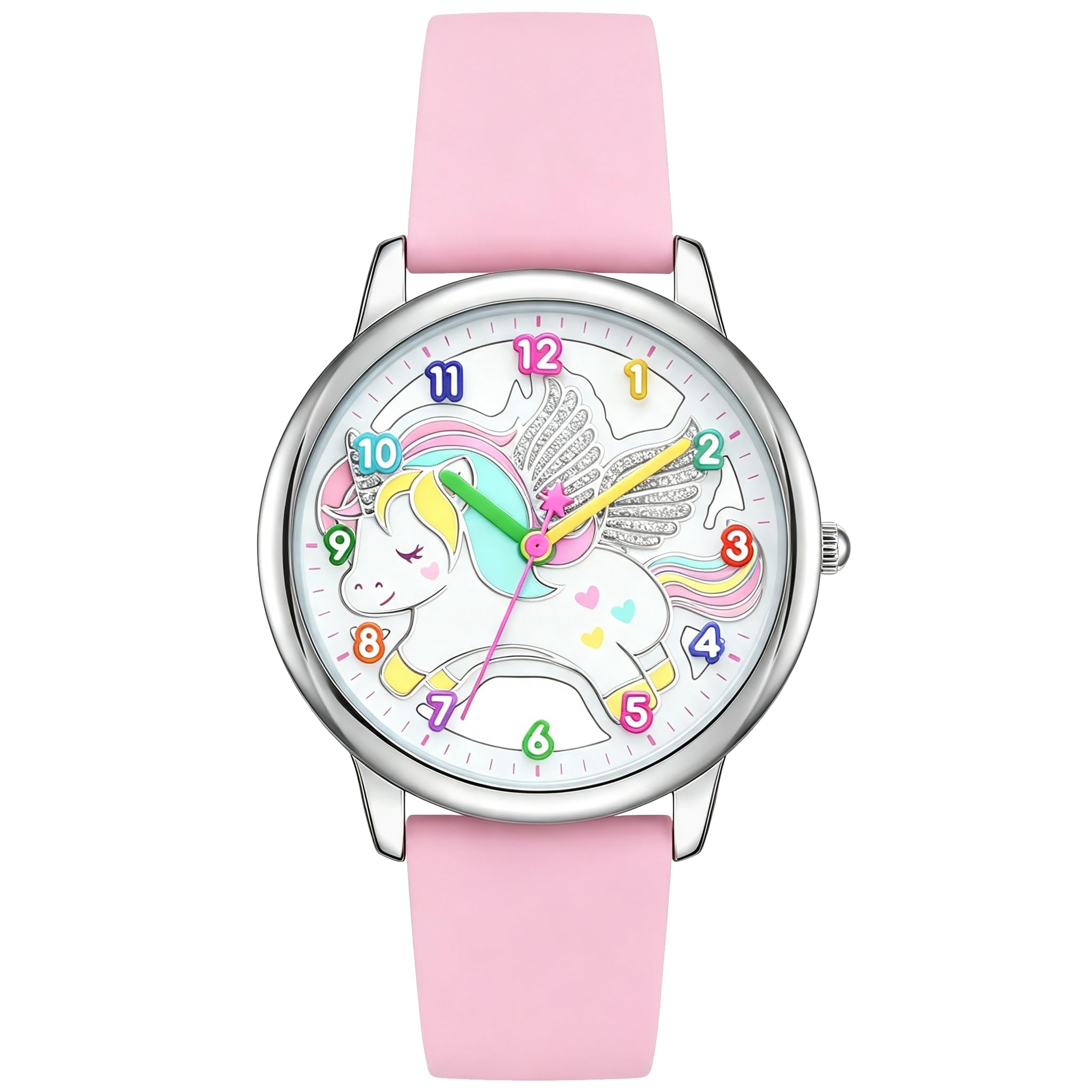 Bisley Montre pour enfants de 3 à 12 ans avec motif licorne mignonne et étanche, pour apprendre l'heure, facile à lire, cadeau pour garçons et filles, rose, Décontracté
