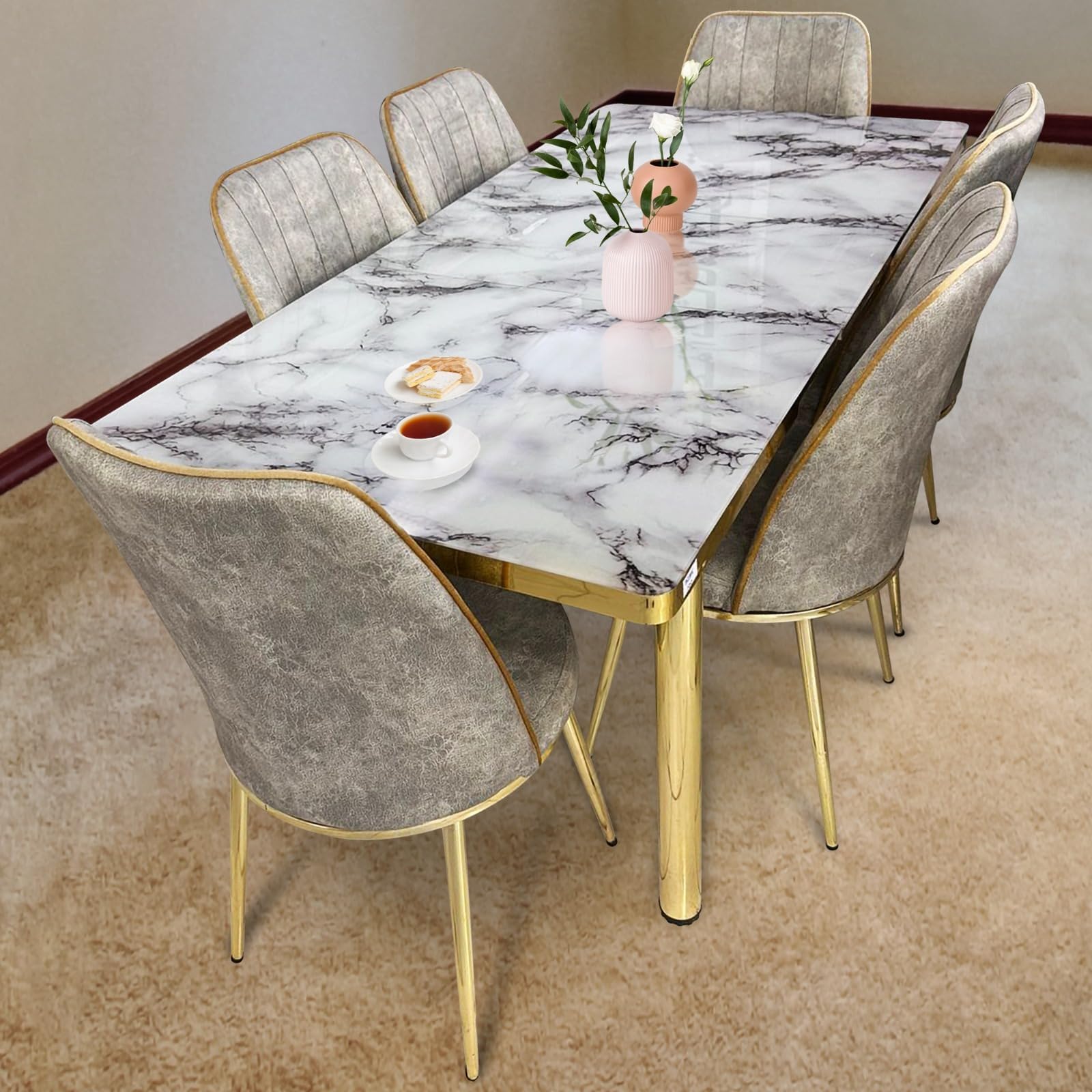 7-Pieces Dining Sets, 1 Piece Rectangular Table With (Free Installation), 1+6 Seater Modern Design Furniture for Home, Dining Room, Cafeteria