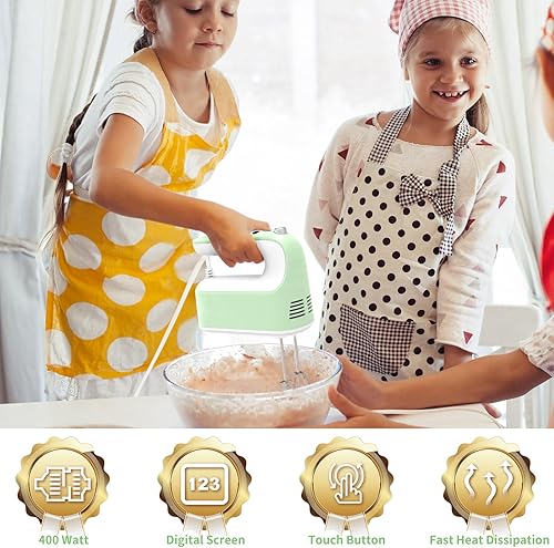 Miniatura 3 de CBQ Batidora de mano eléctrica, mezclador de mano de 9 velocidades y 400 W con digital, botón táctil, turbo, estuche de almacenamiento para