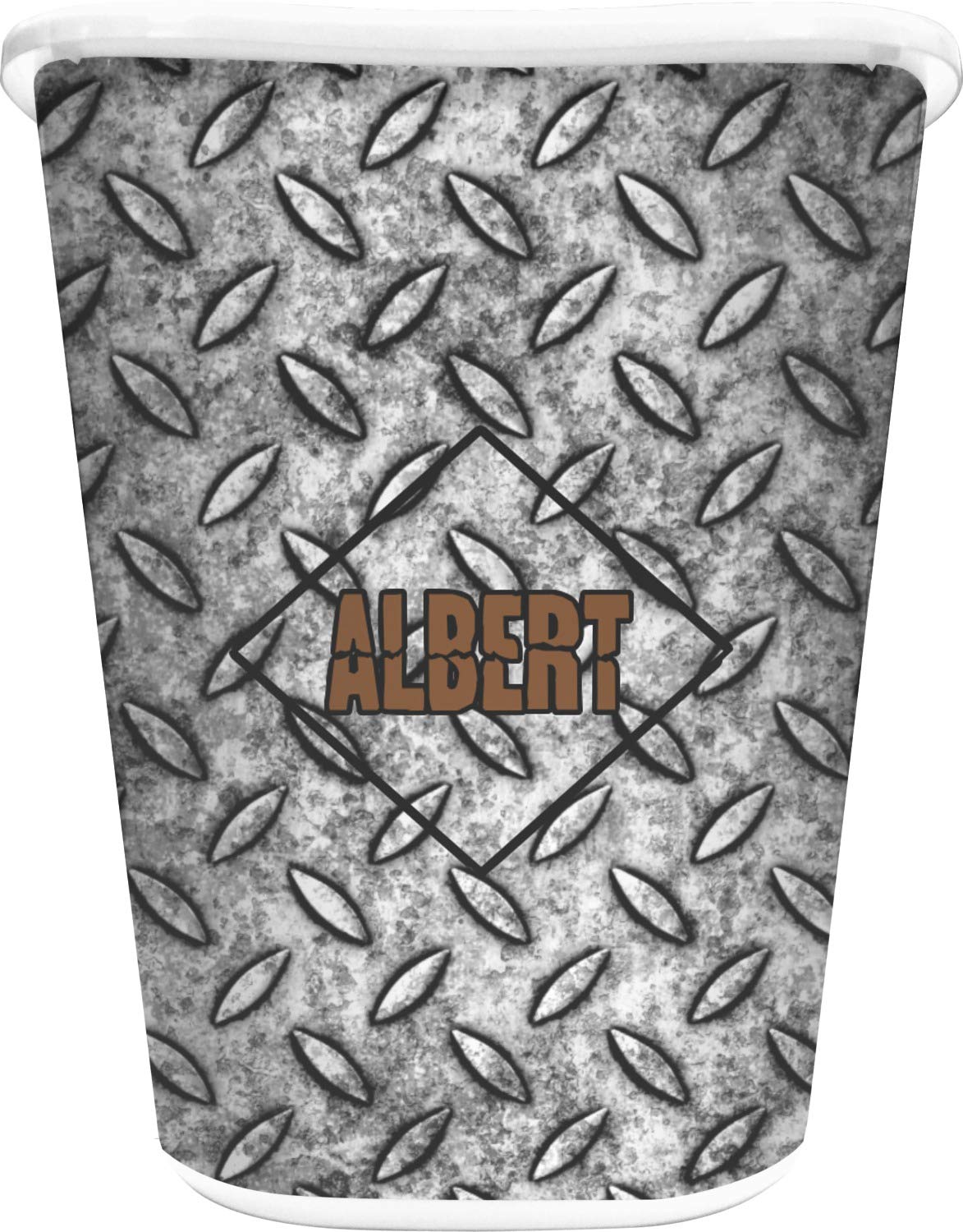 RNK Shops Personalized Diamond Plate Waste Basket - Single Sided (White)