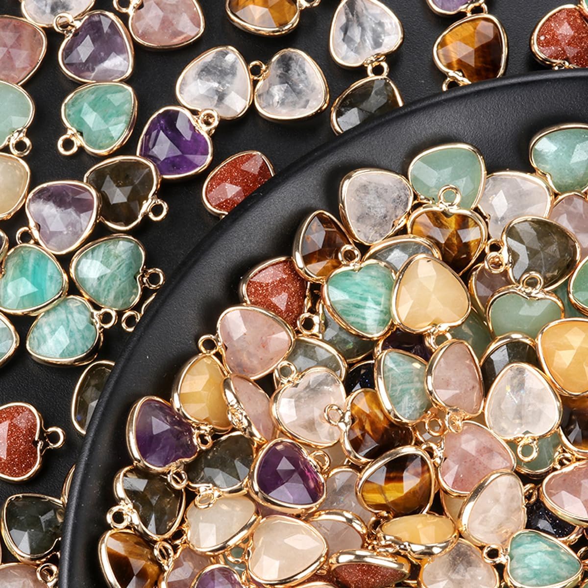 LE SKY 8 Pcs Natural Healing Stone Pendants Faceted Love Heart Crystal Charms for Jewelry Making DIY Necklace Gift - Image 5